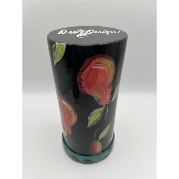 Droll Designs Hand Painted Pear Fruit Art Pottery Large 12” Lidded Canister - Picture 6 of 13